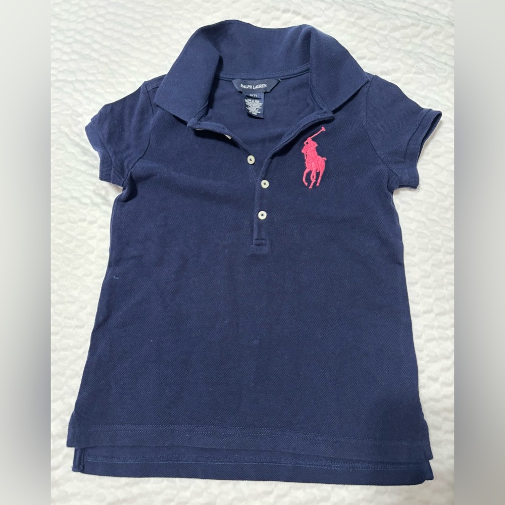 Ralph Lauren Kids Pink Pony Polo in Dark Navy/Black
